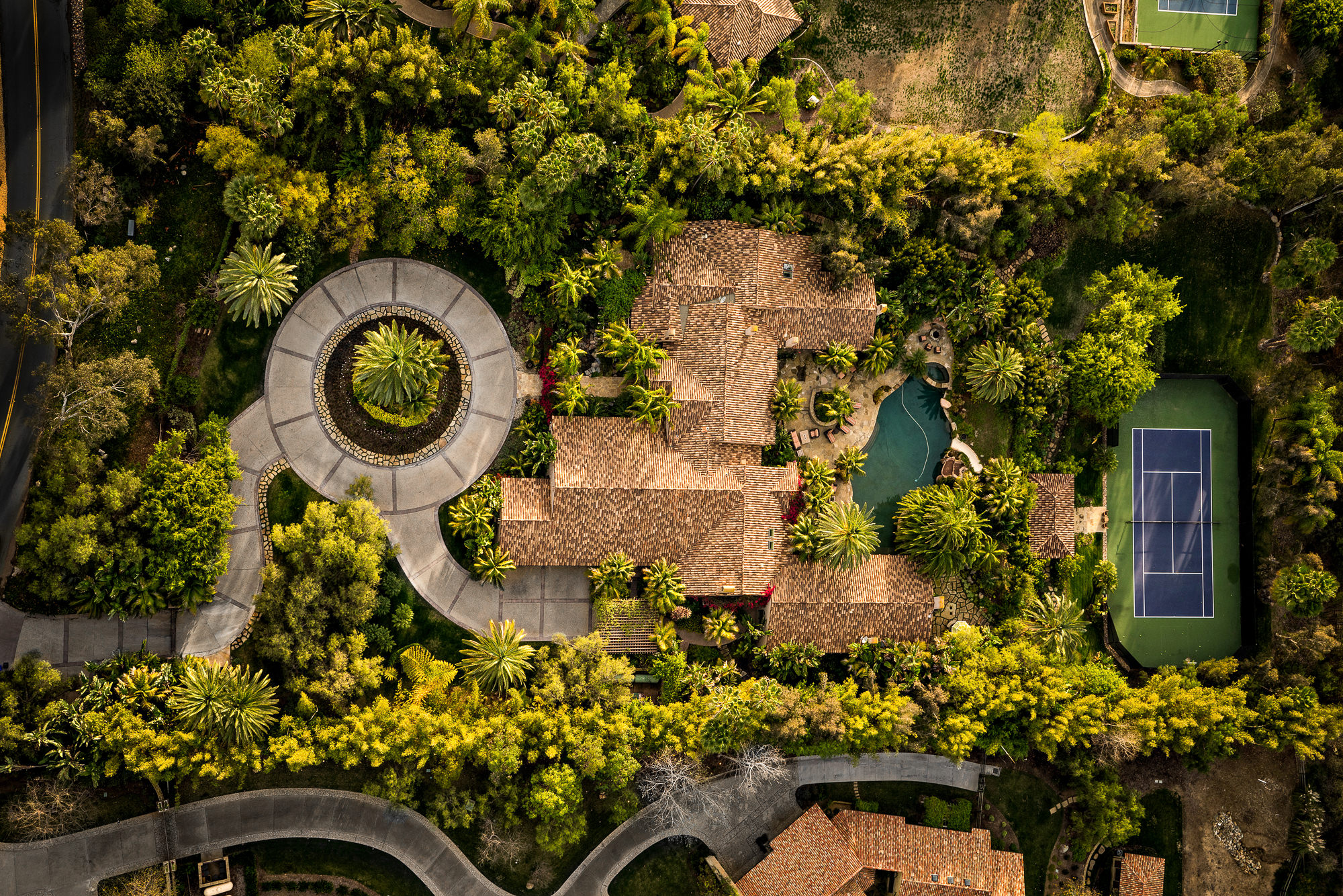 Luxury real estate photography Los Angeles aerial twilight Rancho Santa Fe by Marc Weisberg