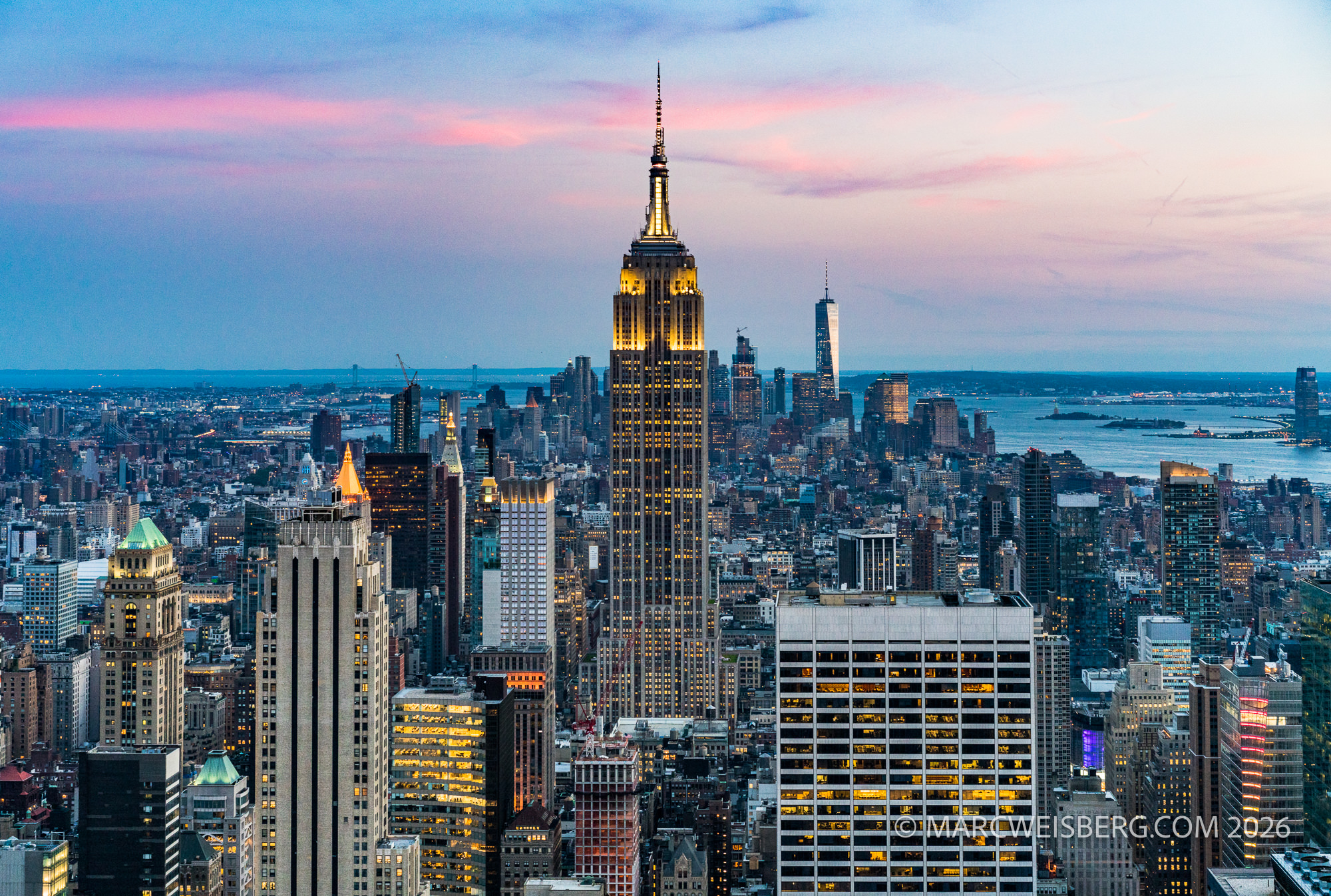 New York City skyline twilight photography from Rockefeller Center Top of the Rock by Marc Weisberg