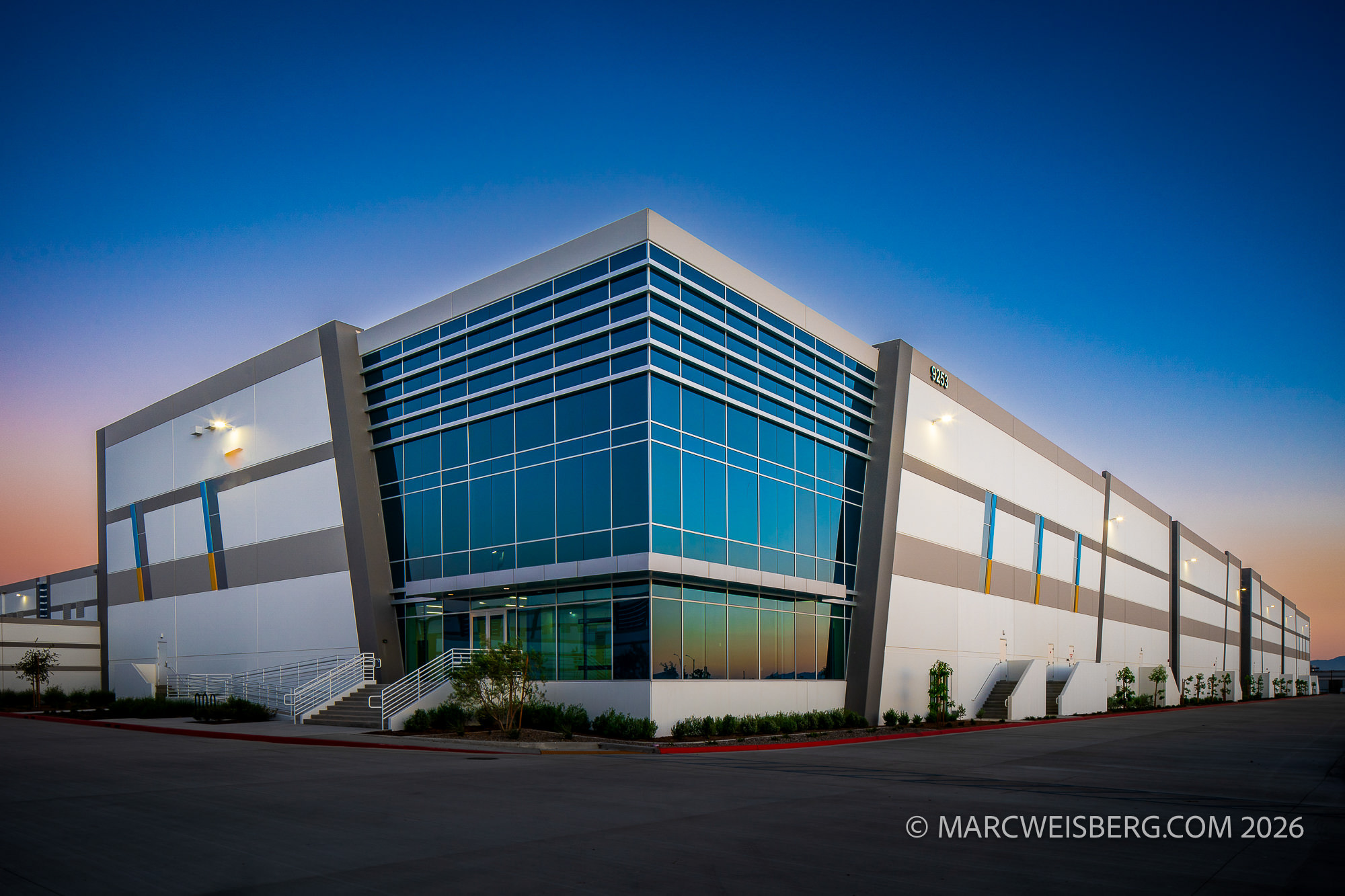 CBRE 500000 square foot industrial facility twilight photography California by Marc Weisberg