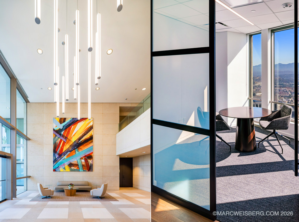 Lobby and office interiors at properties owned and managed by The Irvine Company